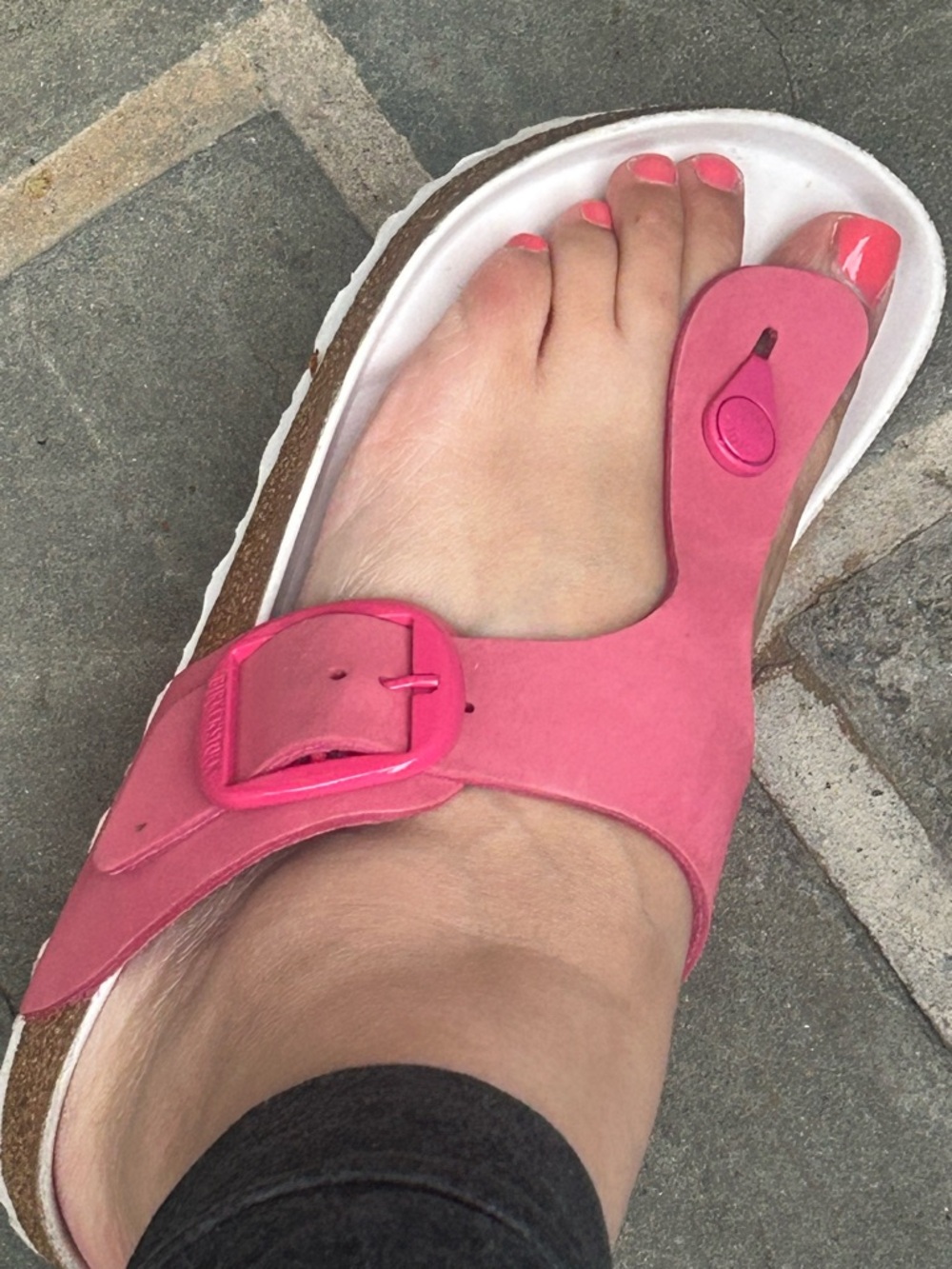 Birkenstock Hot Pink Big Buckle Gizeh Suede Leather Sandals Sz 38